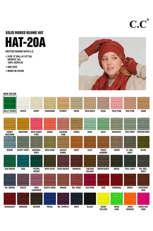 C.C Ribbed Kit Solid Color Beanie