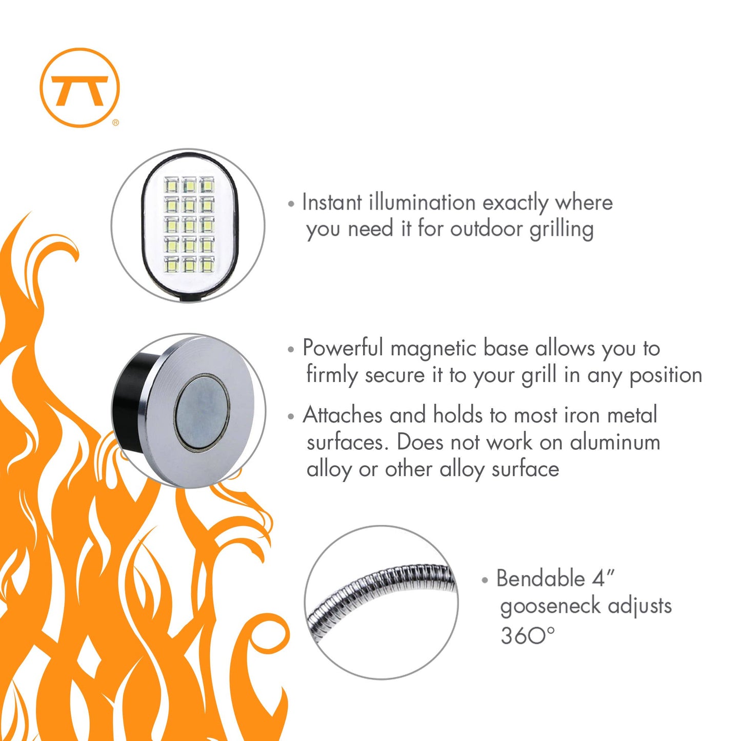 Fox Run Brands - Outset Outdoor Rotating Grill Light, Magnetic Base, 11.2"