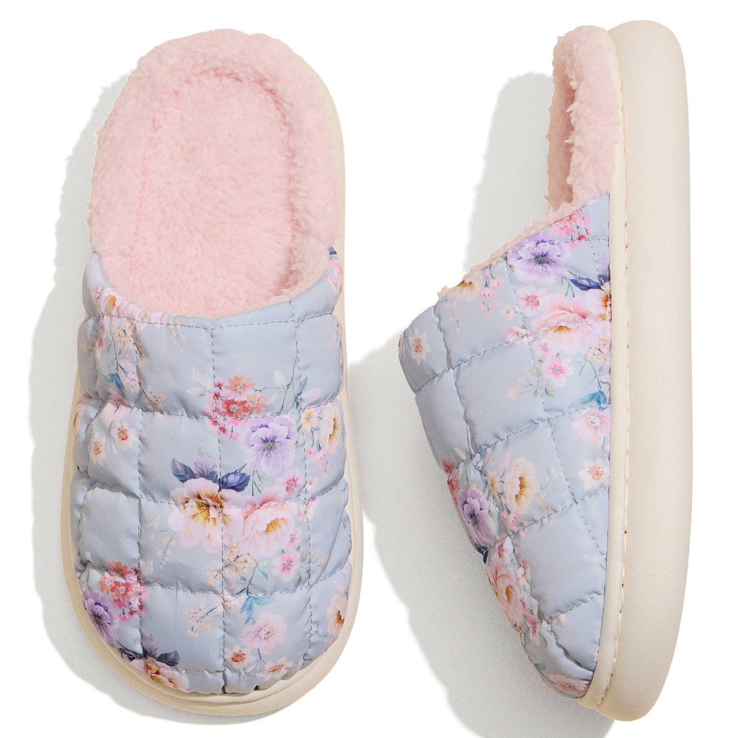 Floral Print Puffer Winter Slippers