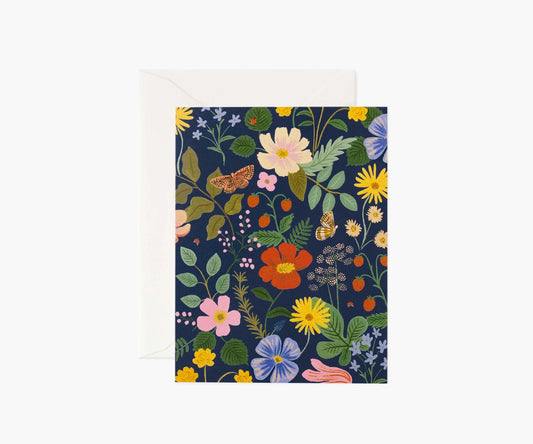 Navy Strawberry Fields Blank Card