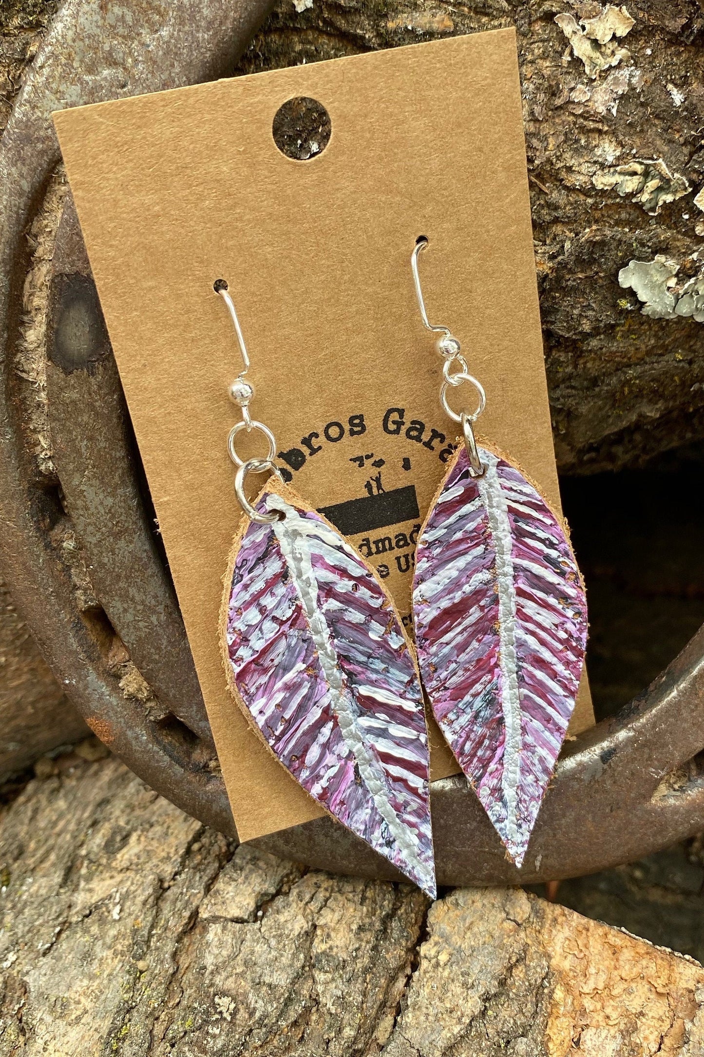 Leather Hand-Painted Feather Earrings (multiple colors)