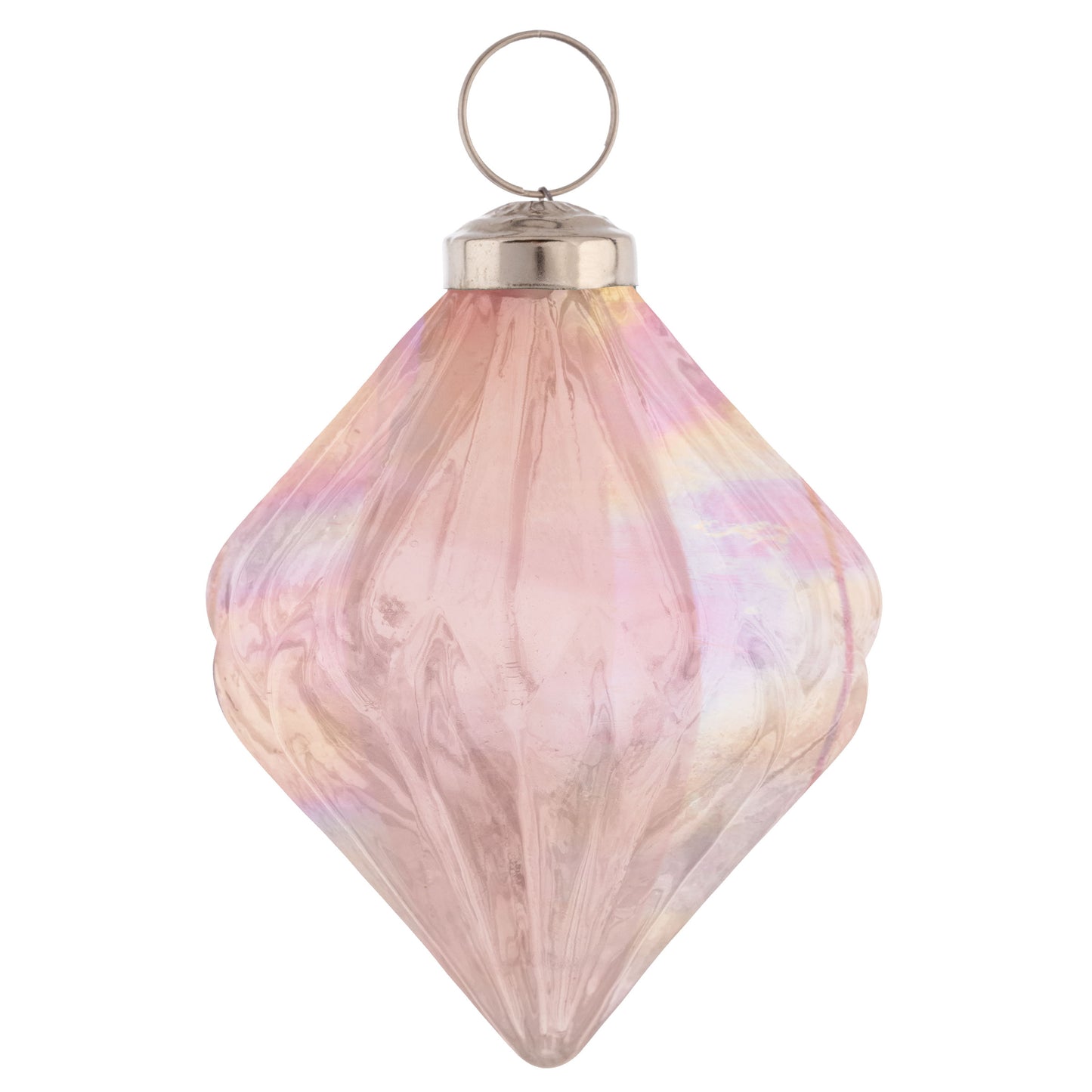 Fluted Diamond Pink Lustre Glass Ornament