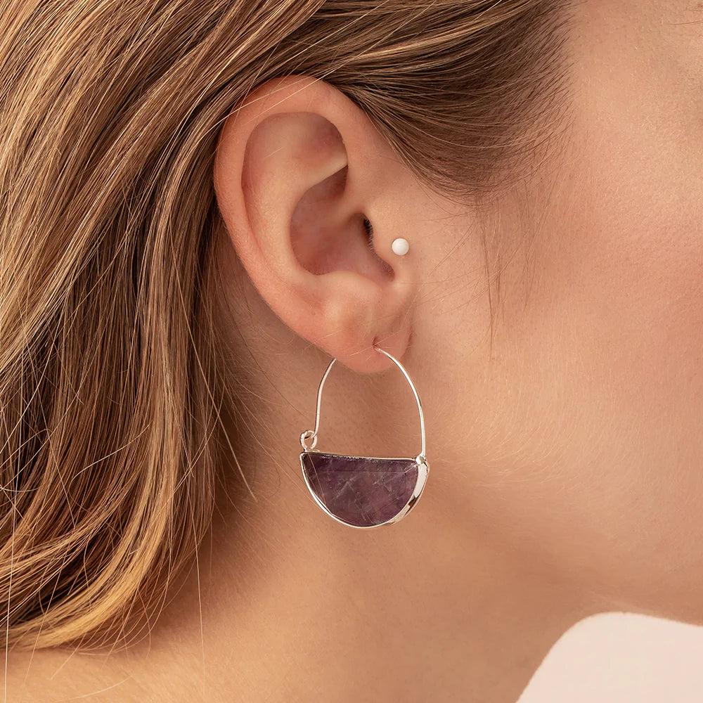Stone Prism Hoop Earring | Rose Quartz Stone of the Heart