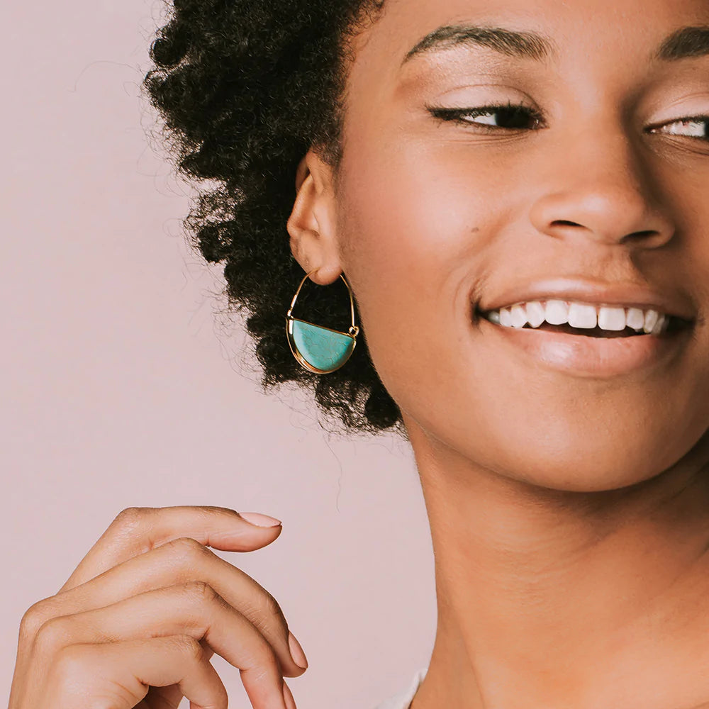 Stone Prism Hoop Earring | Rose Quartz Stone of the Heart