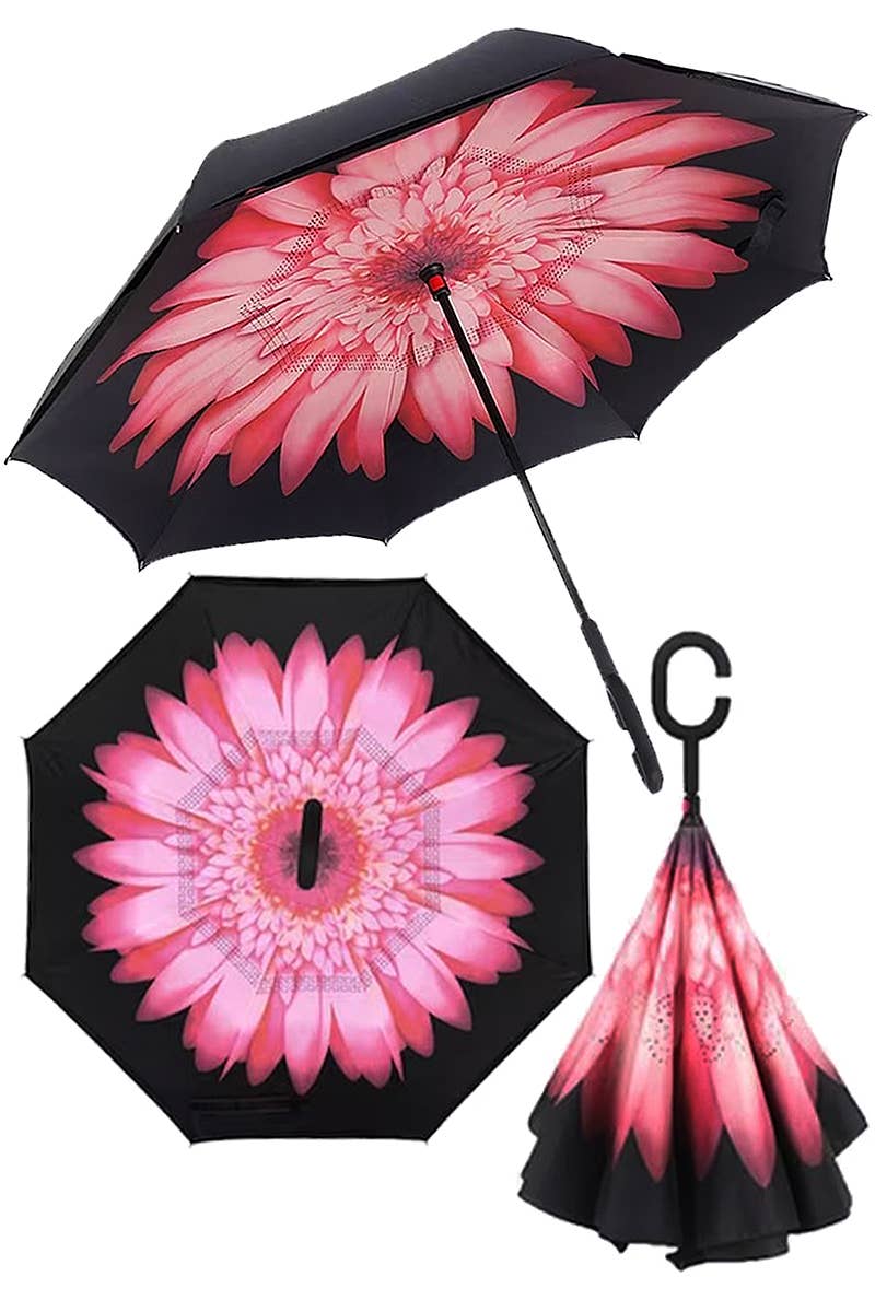 Reverse Manual Inside-Out Open-Fold Double Canopy Umbrella