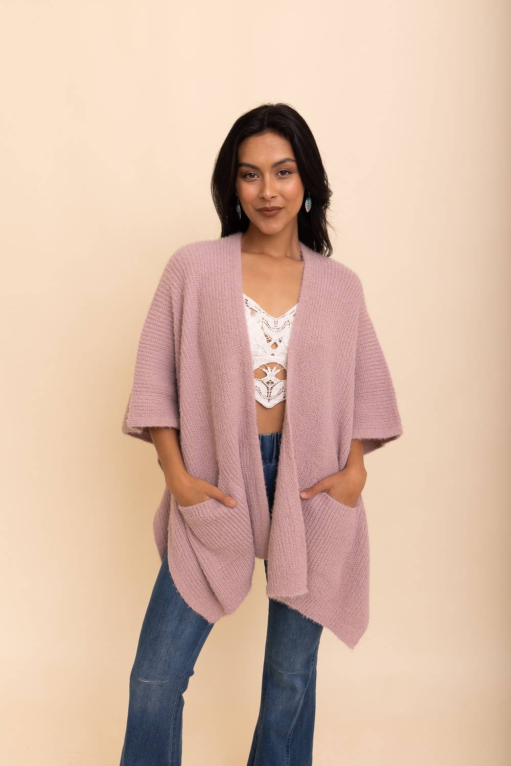 Leto Accessories - Chic Boucle Cozy Cardigan Poncho – Perfect for Fall & Winter