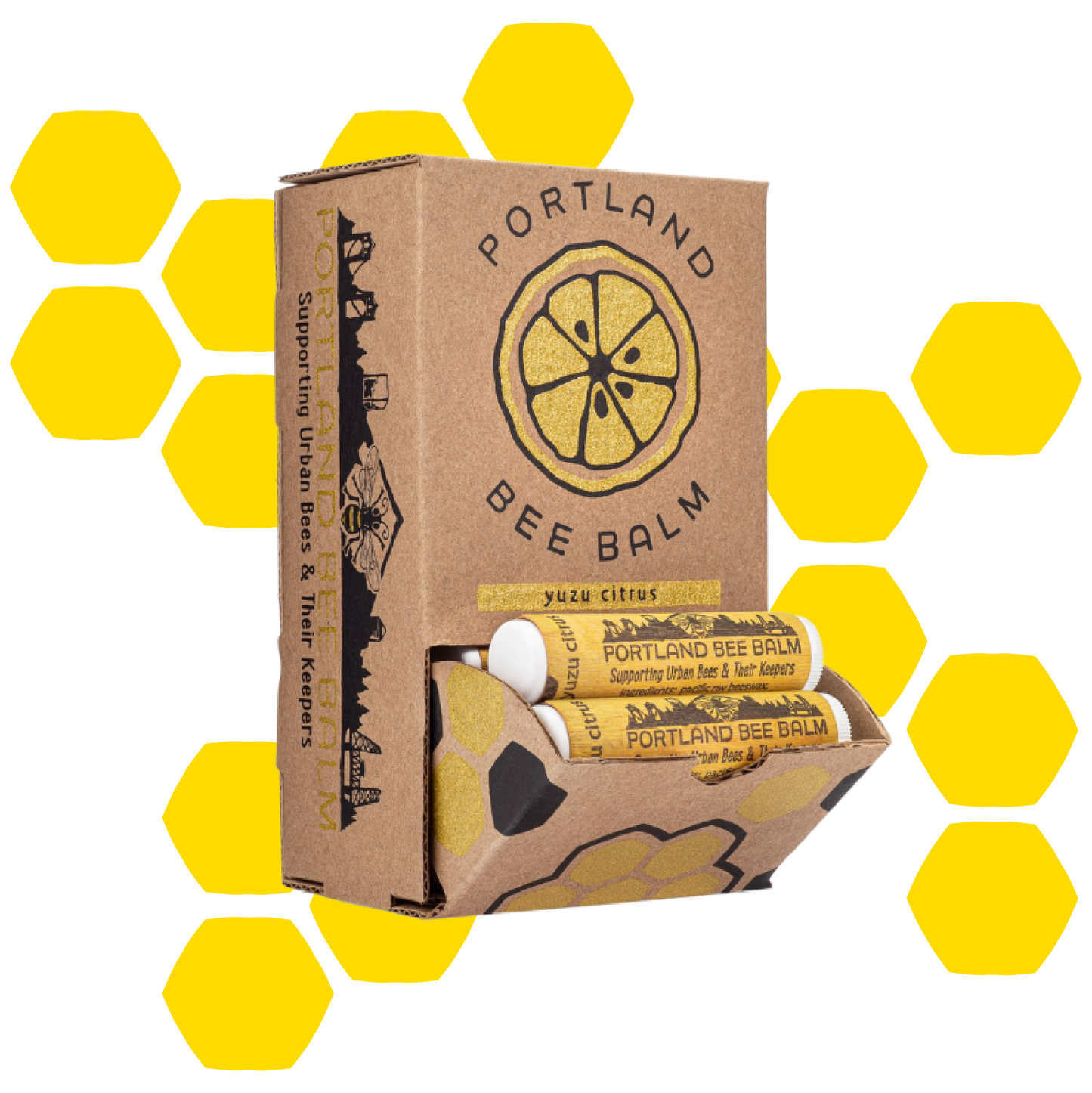 Portland Bee Balm - Yuzu Citrus Beeswax Lip Balm - Organic w/ Shelf Display