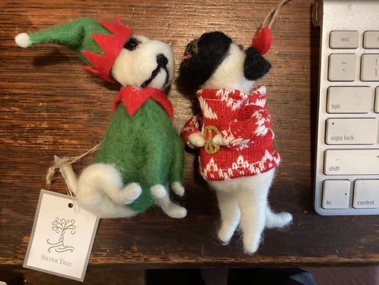 Felt Dogs in Christmas Outfit | Ornaments