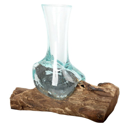 Benjamin International - Small Molten Glass Vase With Natural Wood