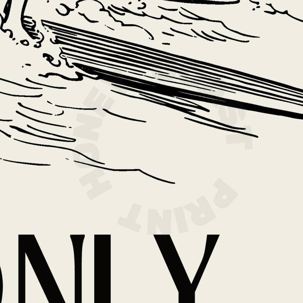 Locals Only Retro Surfer Typography Wall Art Monotone Prints