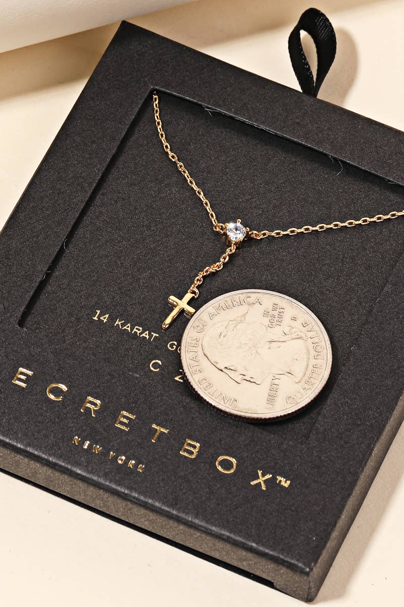 Secret Box Dainty Cross Charm Y Necklace