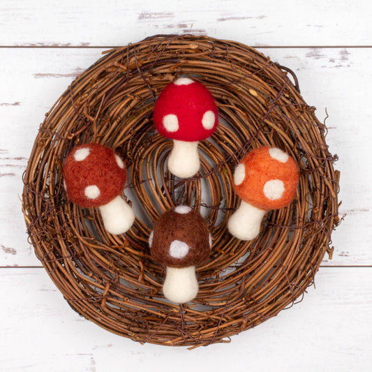Brown Red Mushrooms Felt Wool Eco Pet Toys Fresheners BULK