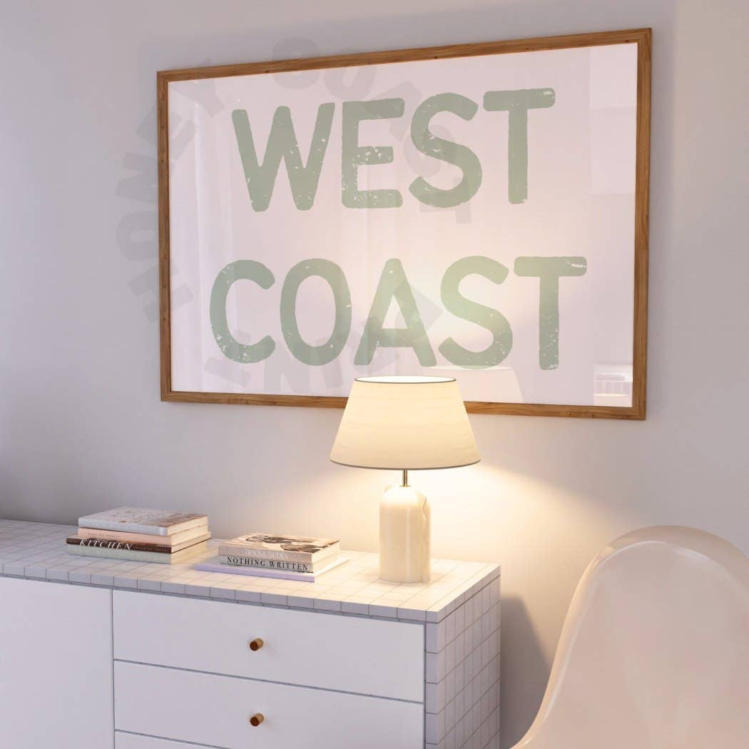 Landscape Sage Green West Coast Retro Typography Wall Art