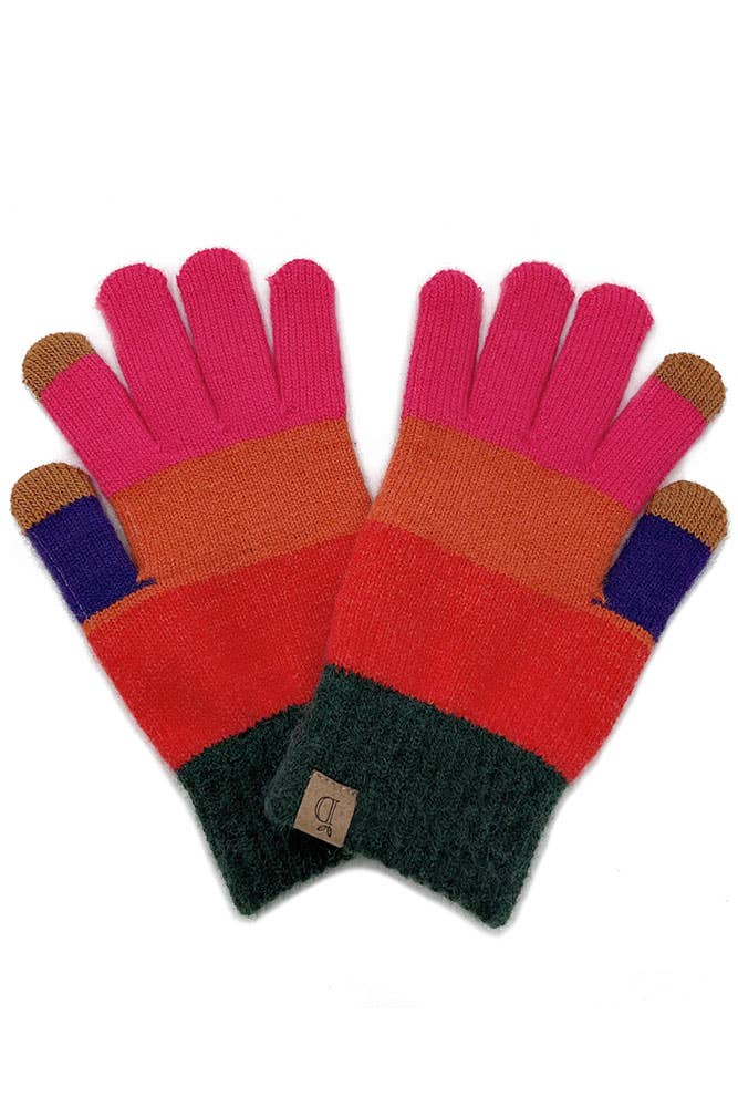 Hana - Color Block Knit Touch Gloves