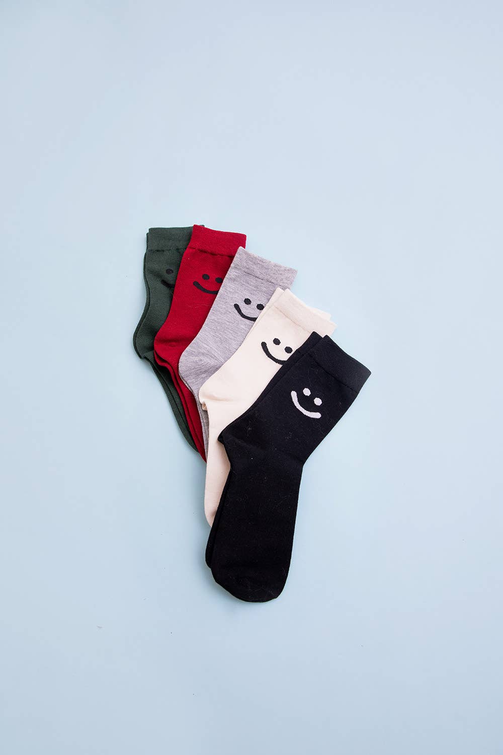 Smiley Face Crew Socks: Gray