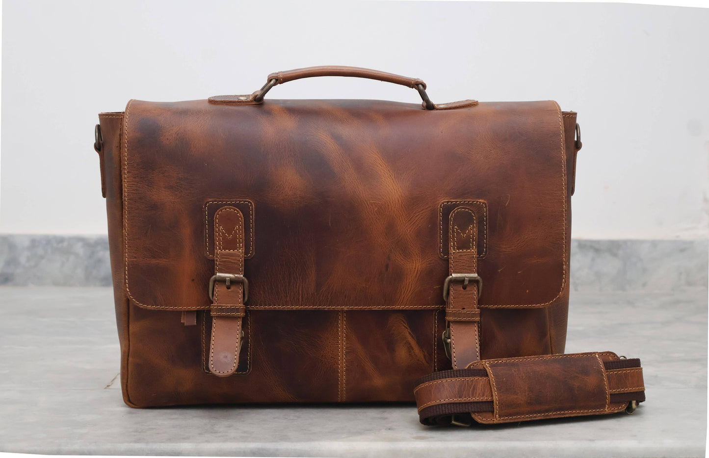 Buffalo Leather Vintage Messenger Bag