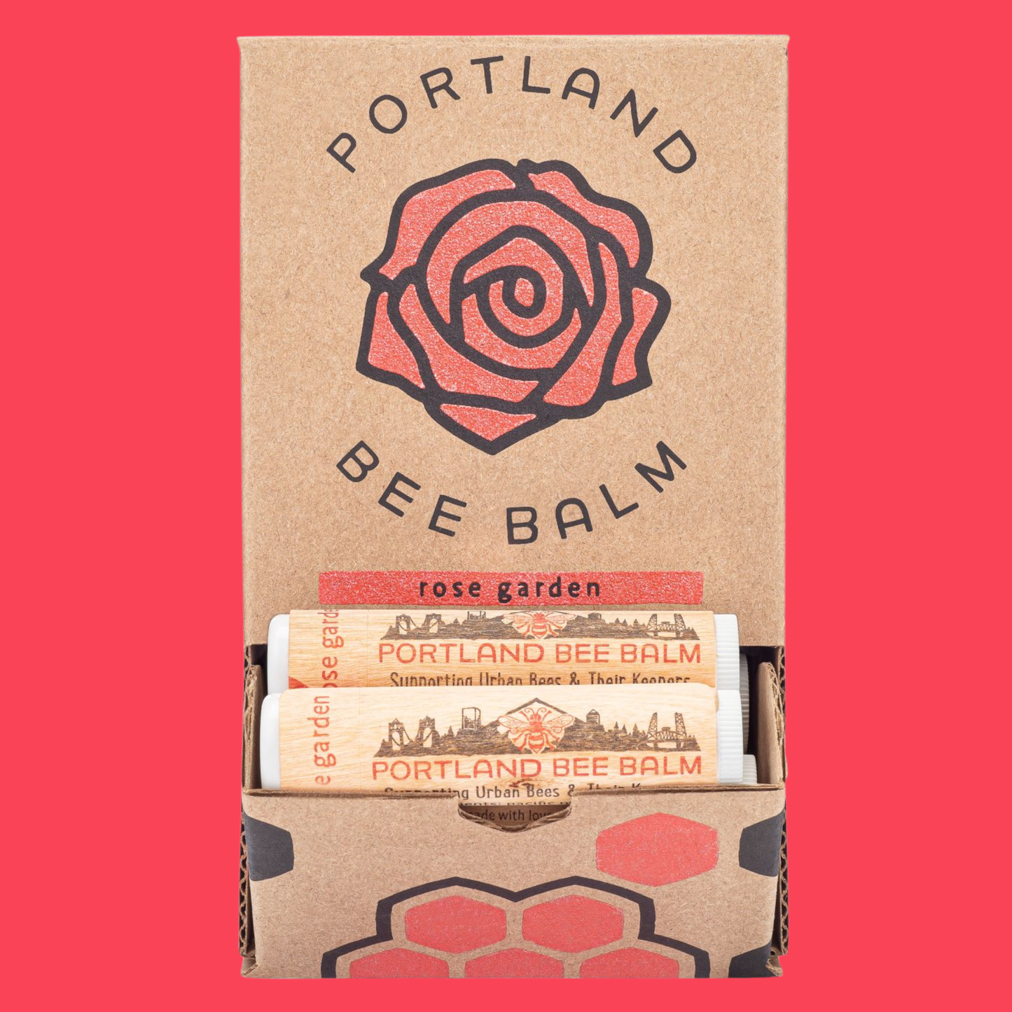 Portland Bee Balm - Rose Garden Beeswax Lip Balm - Organic w/ Shelf Display