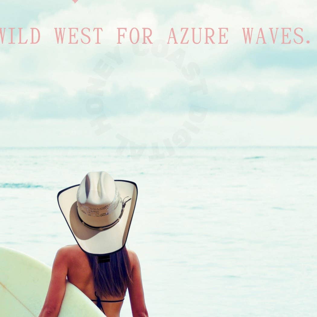 Trendy Newspaper Poster, Surfs Up Cowgirl News Print