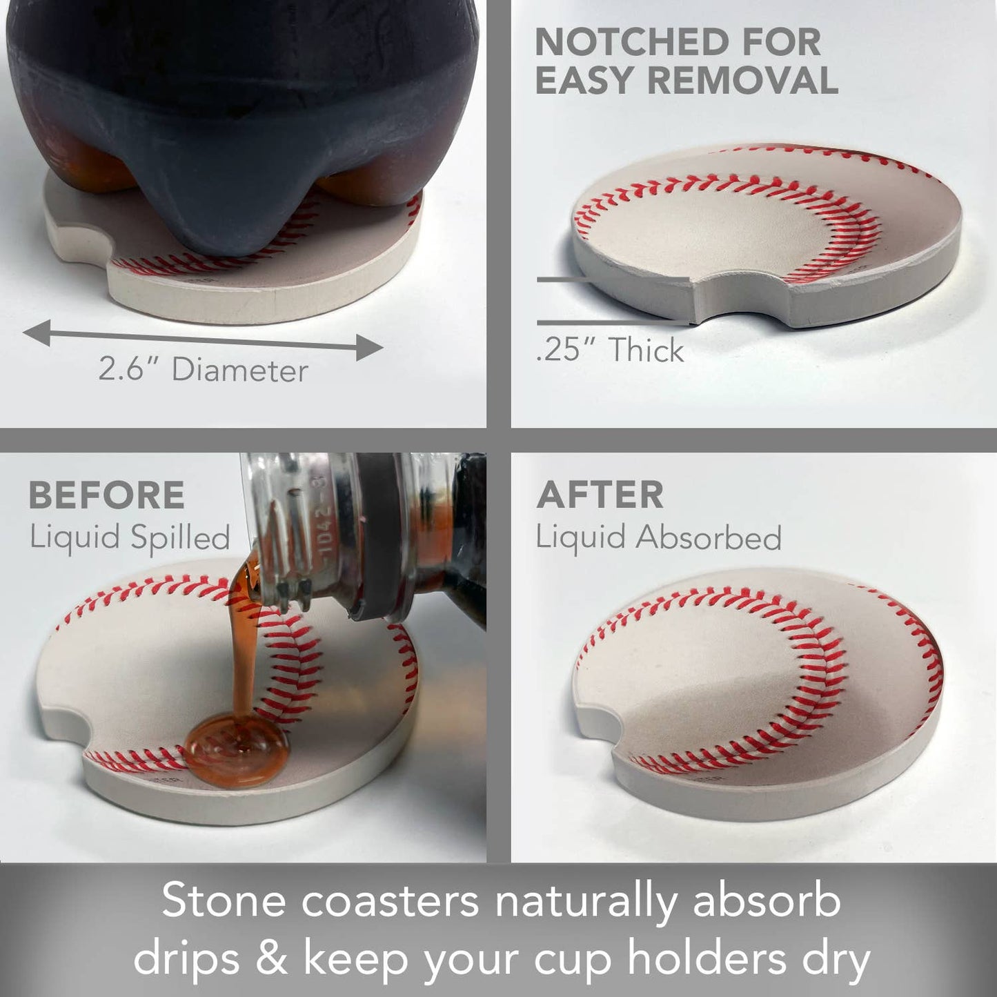 Baseball Bulk Absorbent Stone Car Coaster-NO PACKAGING