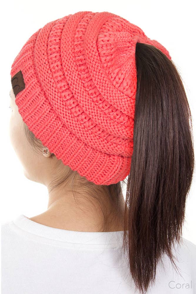 Hana - C.C Solid Color Ponytail Messy Bun Beanie