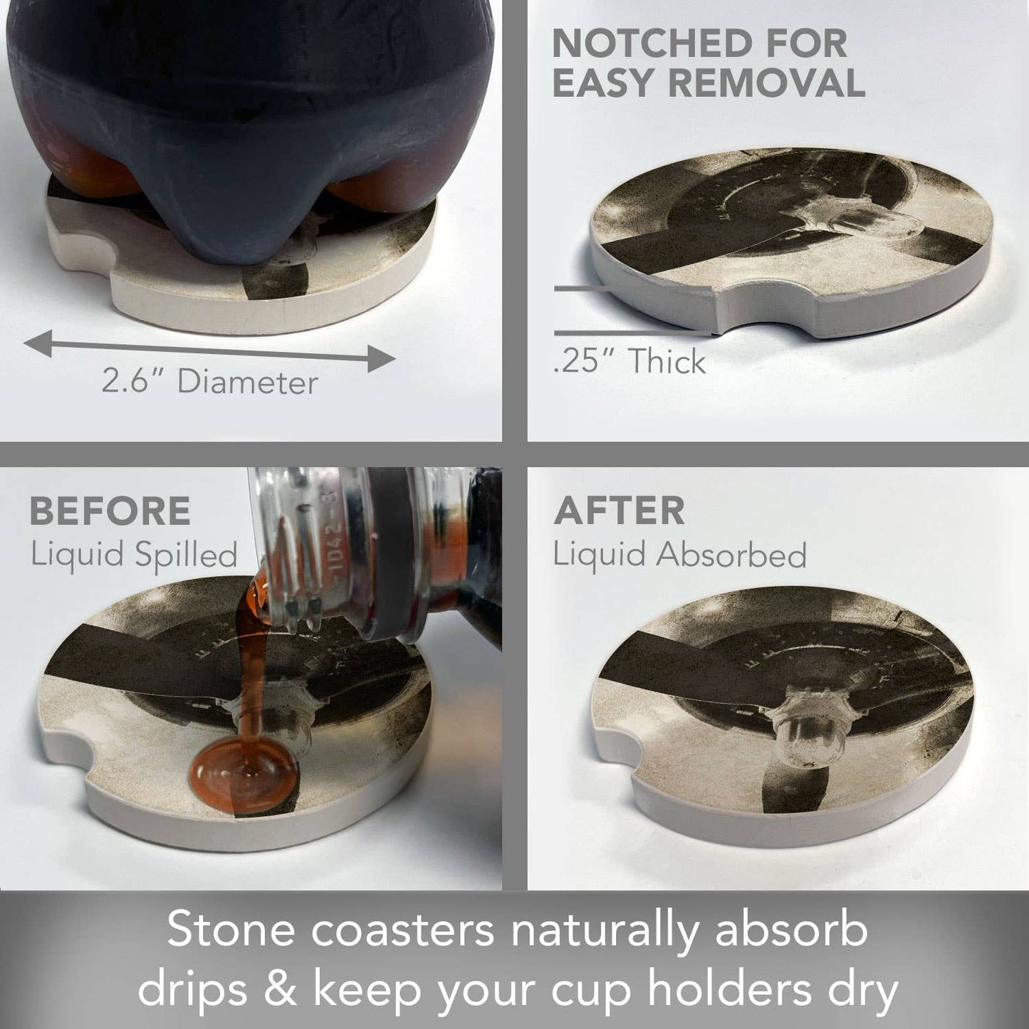 "Propeller" Single Packaged Stone Car Coaster