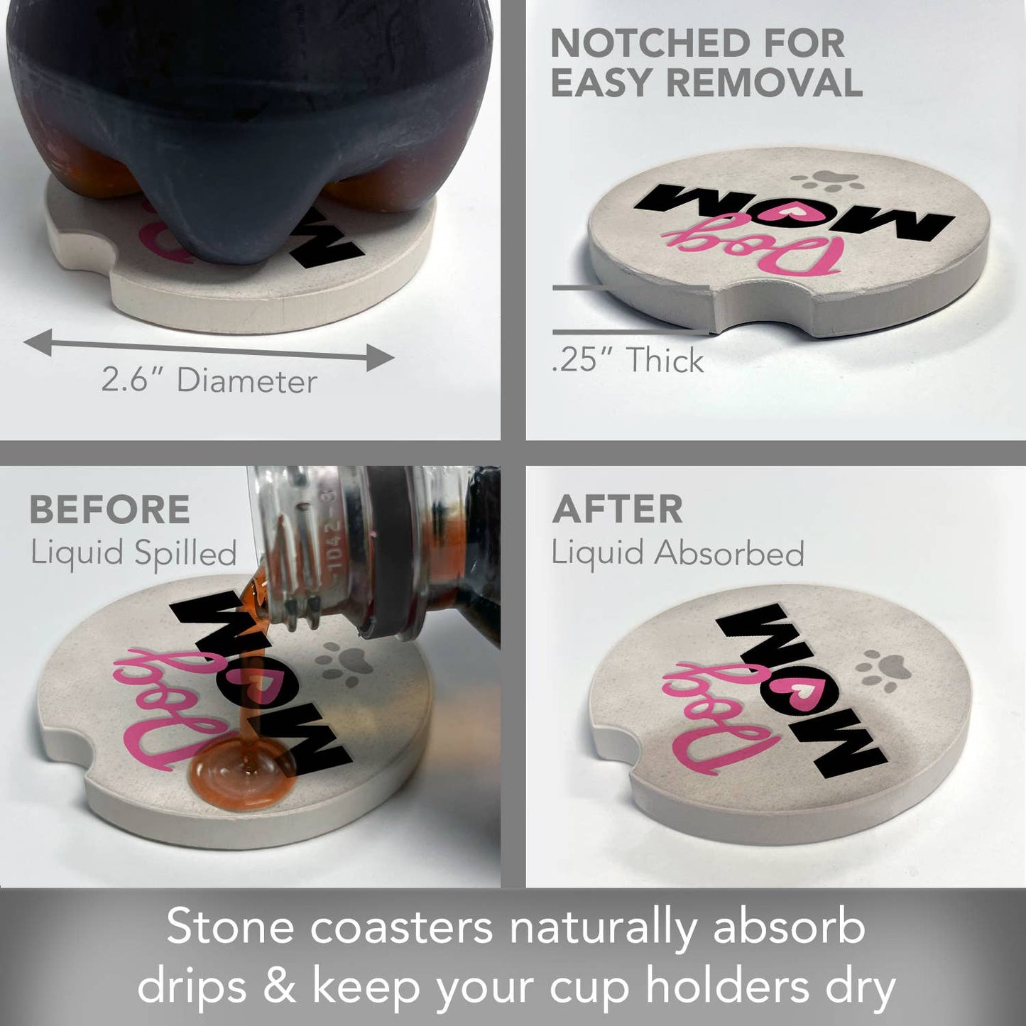 Dog Mom Bulk Absorbent Stone Car Coaster-NO PACKAGING