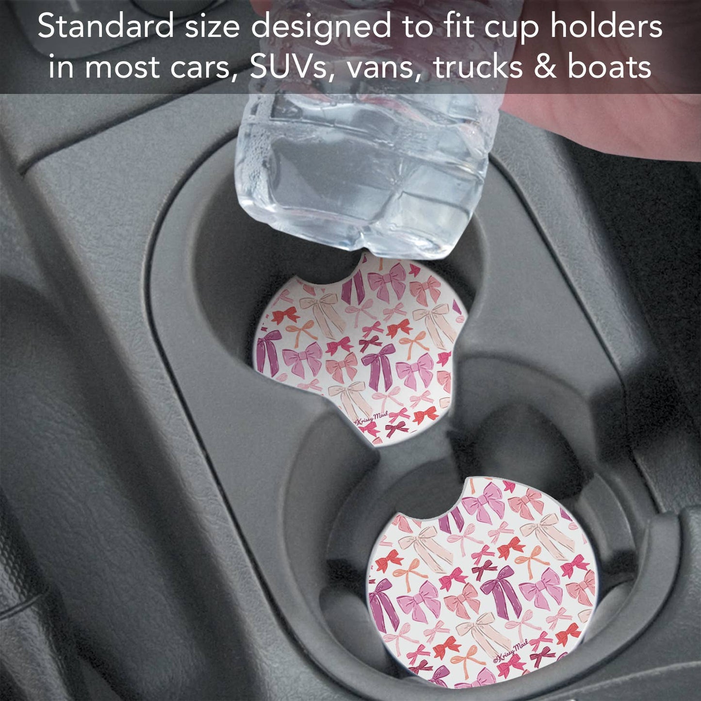 "Mixed Bows" Absorbent Stone Car Coaster 1pk
