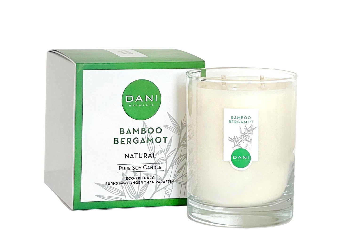 DANI Naturals - Two Wick - 14oz Large Glass Candle, Bamboo Bergamot