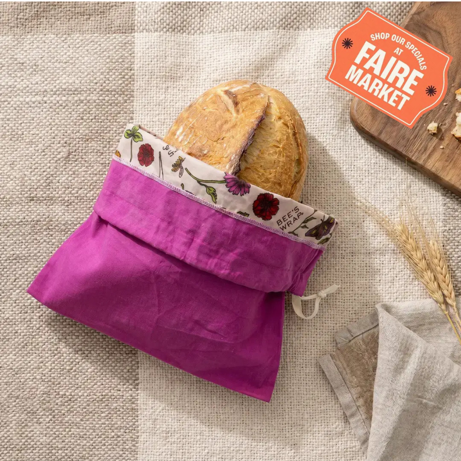 Bees Wrap Reusable Beeswax Lined Artisan Bread Bag - Magenta