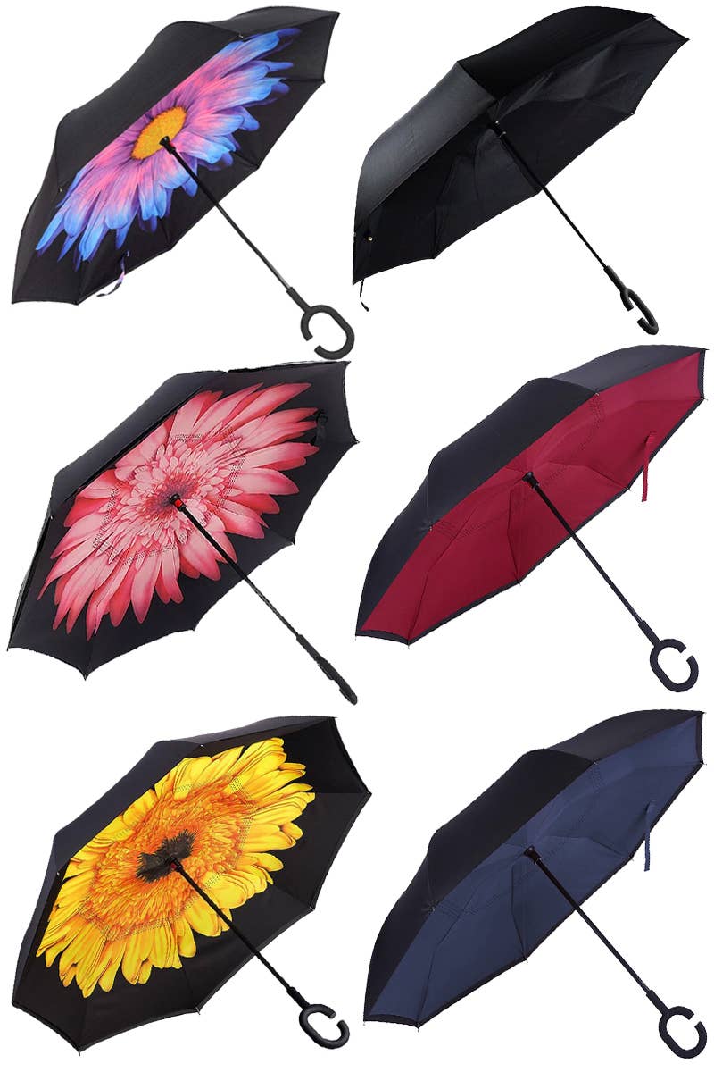 Reverse Manual Inside-Out Open-Fold Double Canopy Umbrella