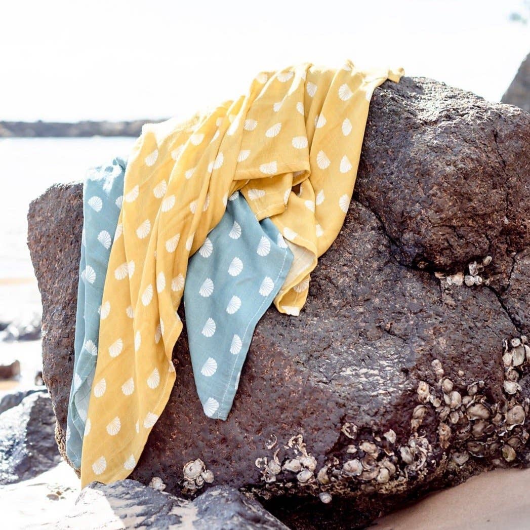 OB - Bamboo + Cotton Muslin Swaddle Wrap | Ocean - Shell Print