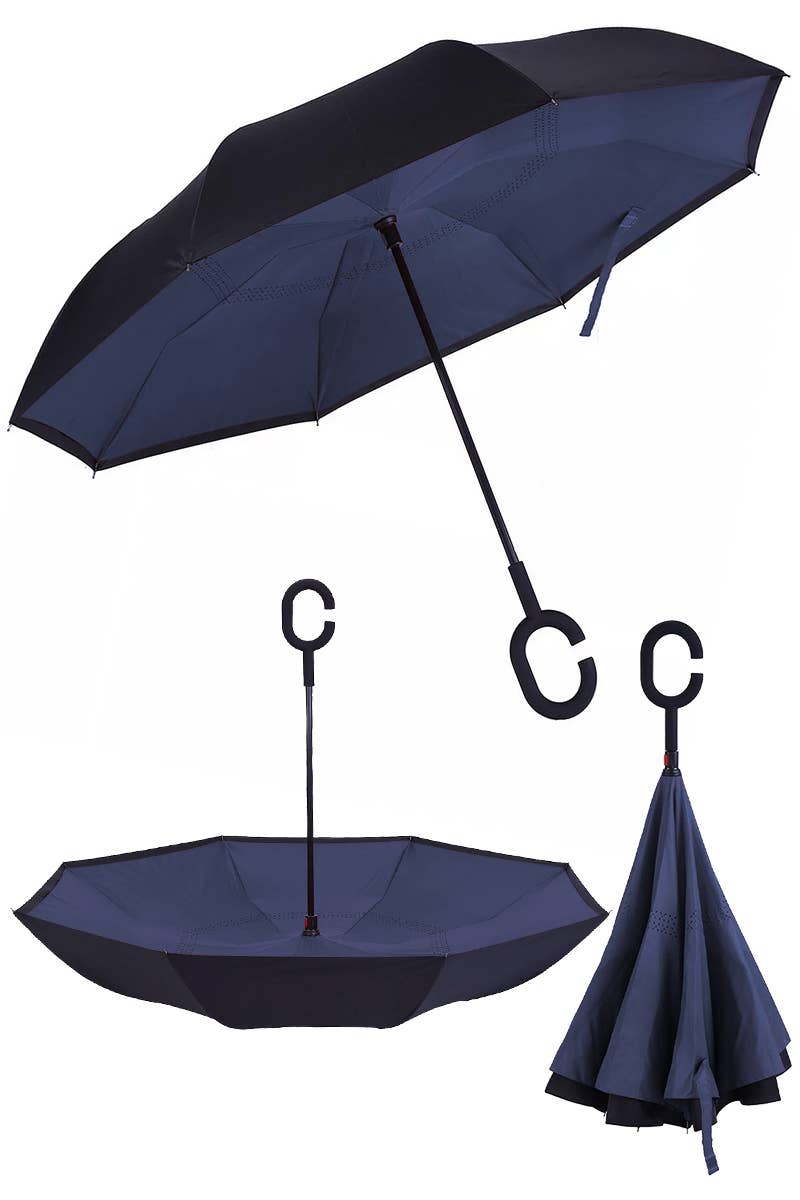 Reverse Manual Inside-Out Open-Fold Double Canopy Umbrella