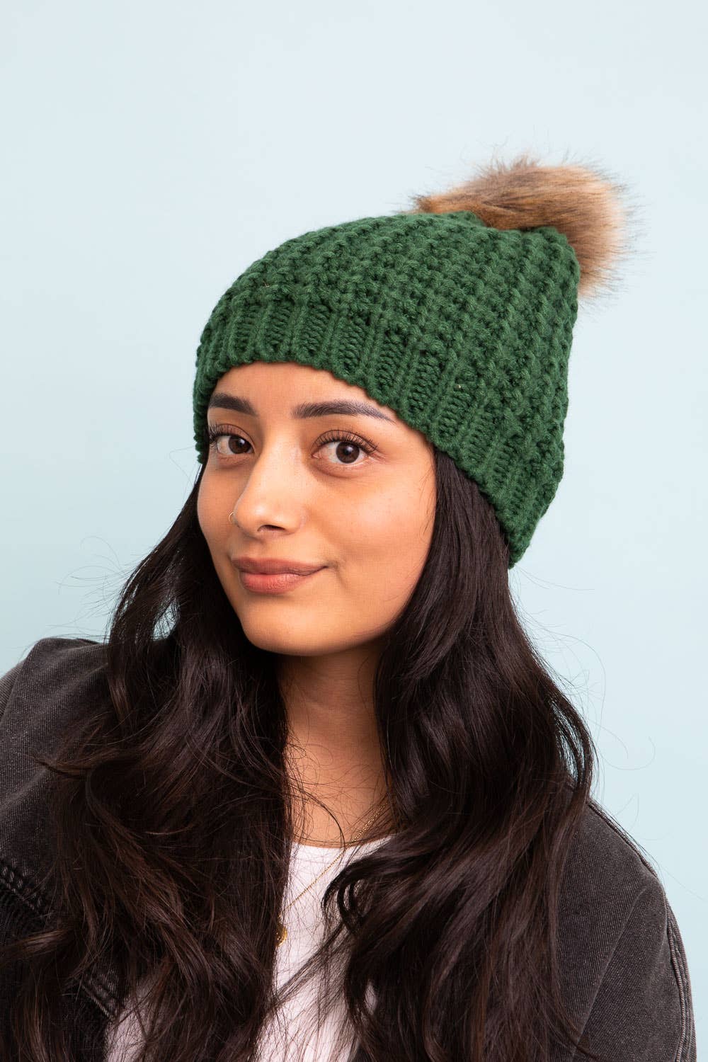 Textured Beanie With Pom Pom: Ivory