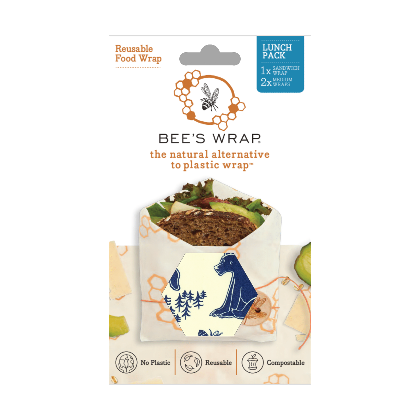 Bees Wrap Reusable Beeswax Wraps Lunch 3 Pack - Bees & Bears