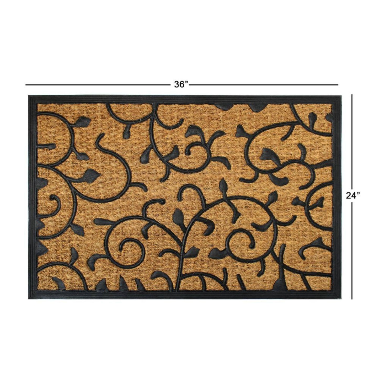 RugSmith - RugSmith Black Moulded Rubber Coir Vines Doormat, 24" x 36"