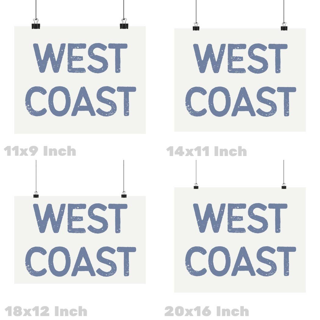 Landscape Coastal Blue West Coast Retro Typography Wall Art