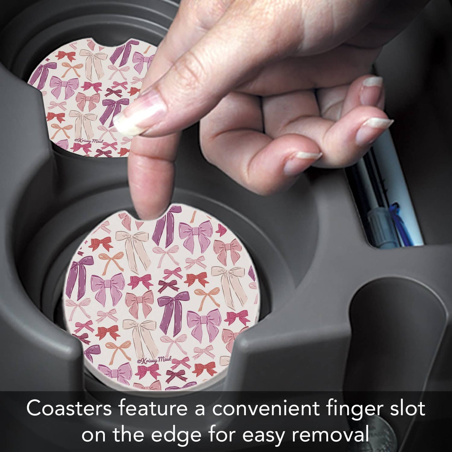 "Mixed Bows" Absorbent Stone Car Coaster 1pk