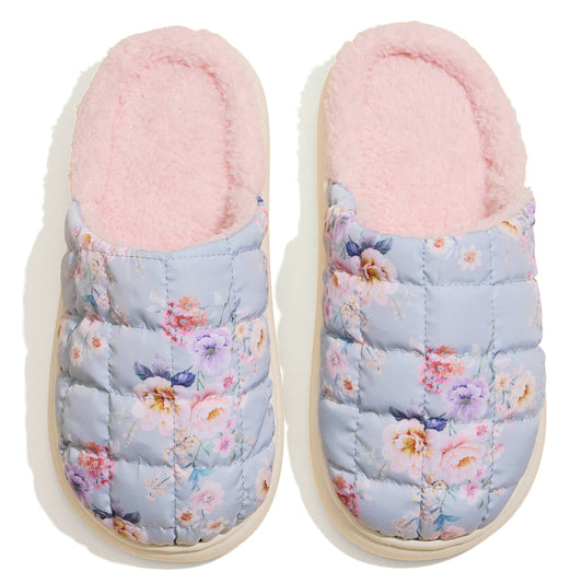 Floral Print Puffer Winter Slippers