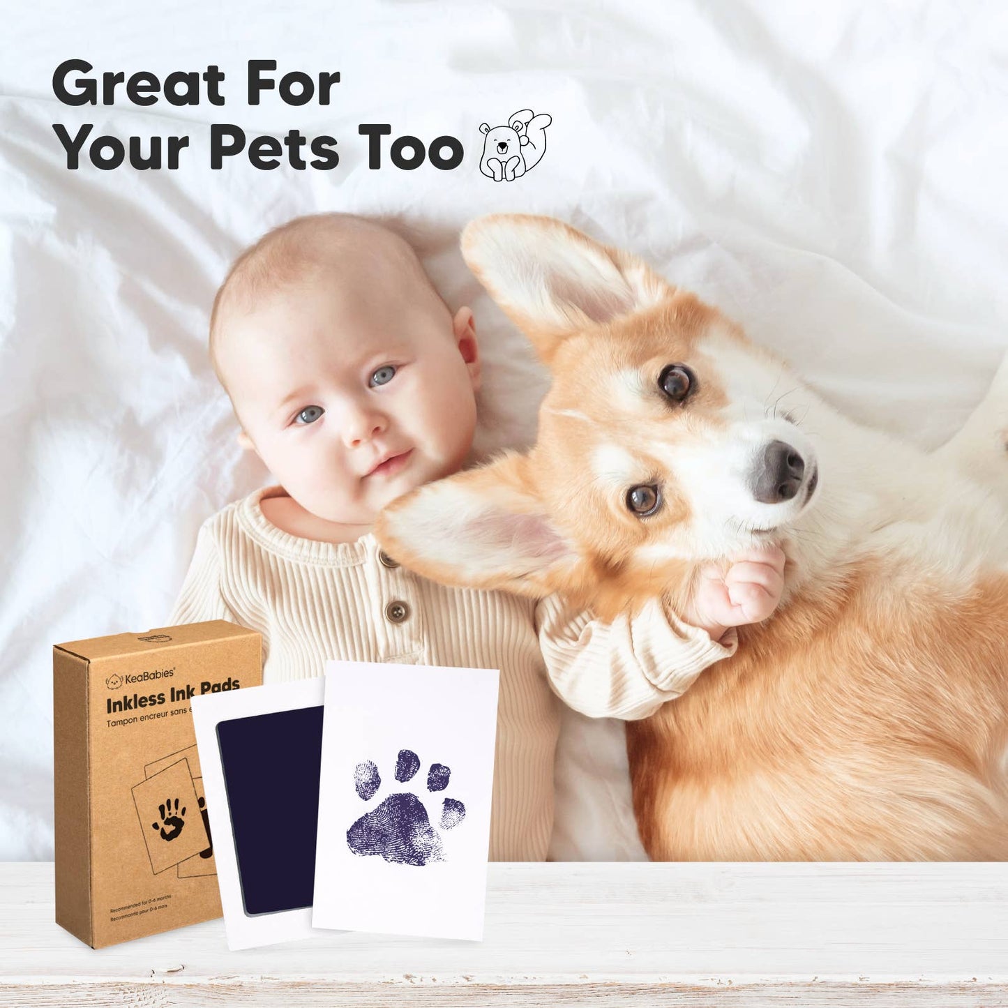 KeaBabies - 4Pk Inkless Ink Pad, Baby Footprint Kit, Dog Paw Print Kit