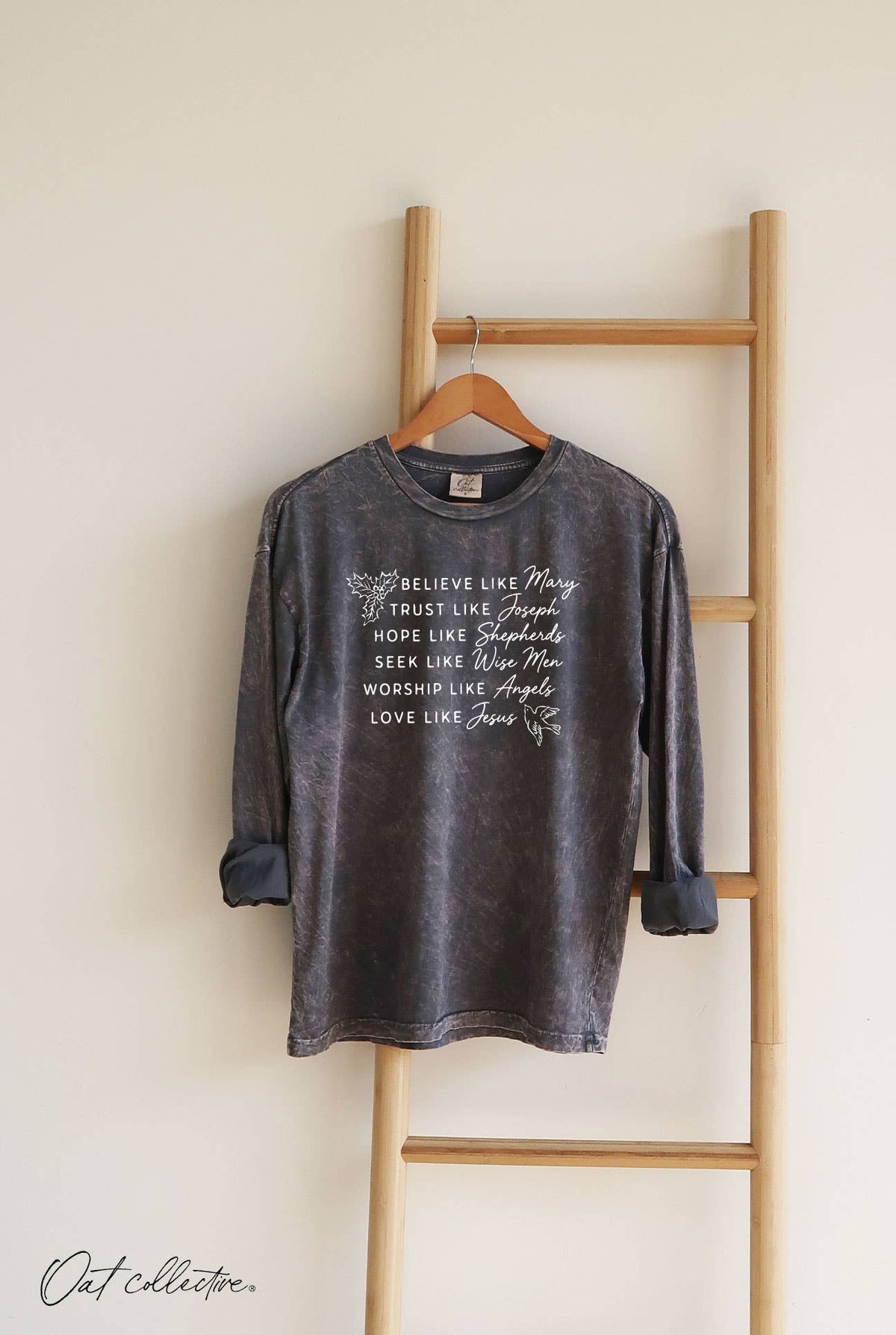 BELIEVE LIKE Mary Mineral Washed Long Sleeve Graphic