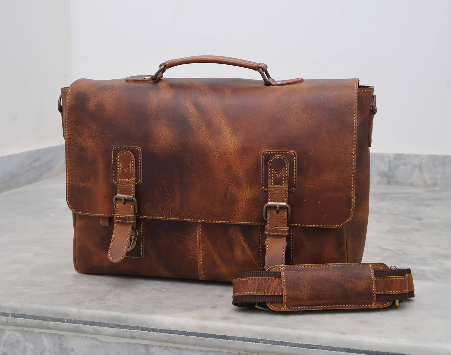 Buffalo Leather Vintage Messenger Bag