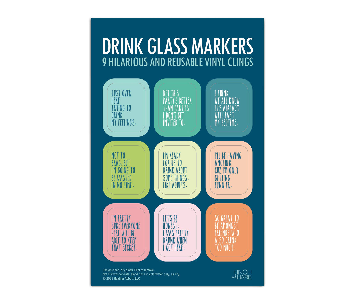 FINCH and HARE - Funny Drink Glass Markers - Cling Drink Markers