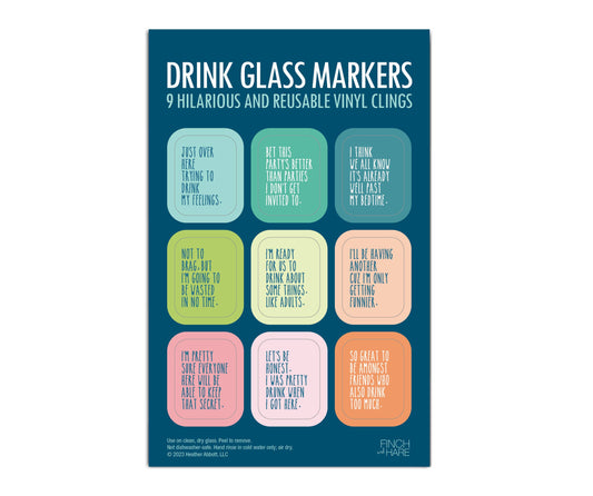 FINCH and HARE - Funny Drink Glass Markers - Cling Drink Markers