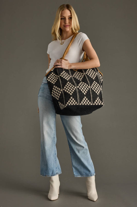 Panache - Black & Cream Diamond Pattern Tote