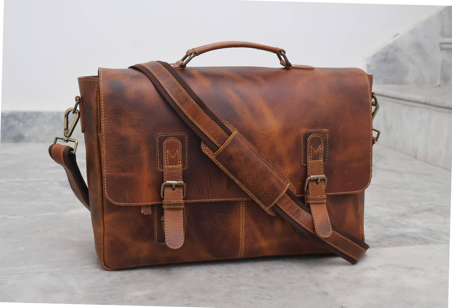 Buffalo Leather Vintage Messenger Bag