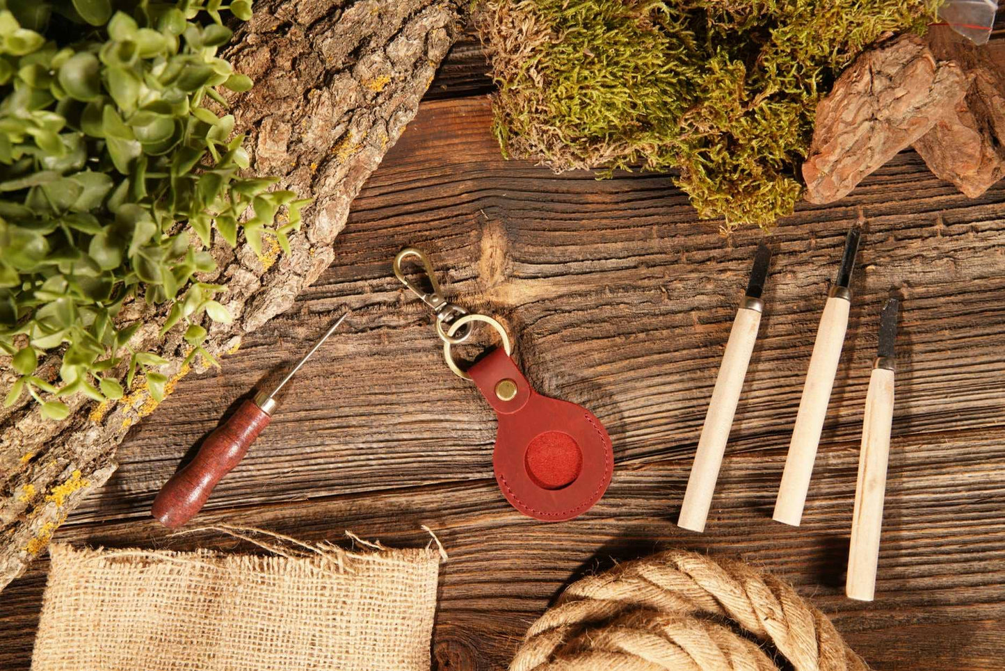 Genuine Leather | Leather AirTag Keychain