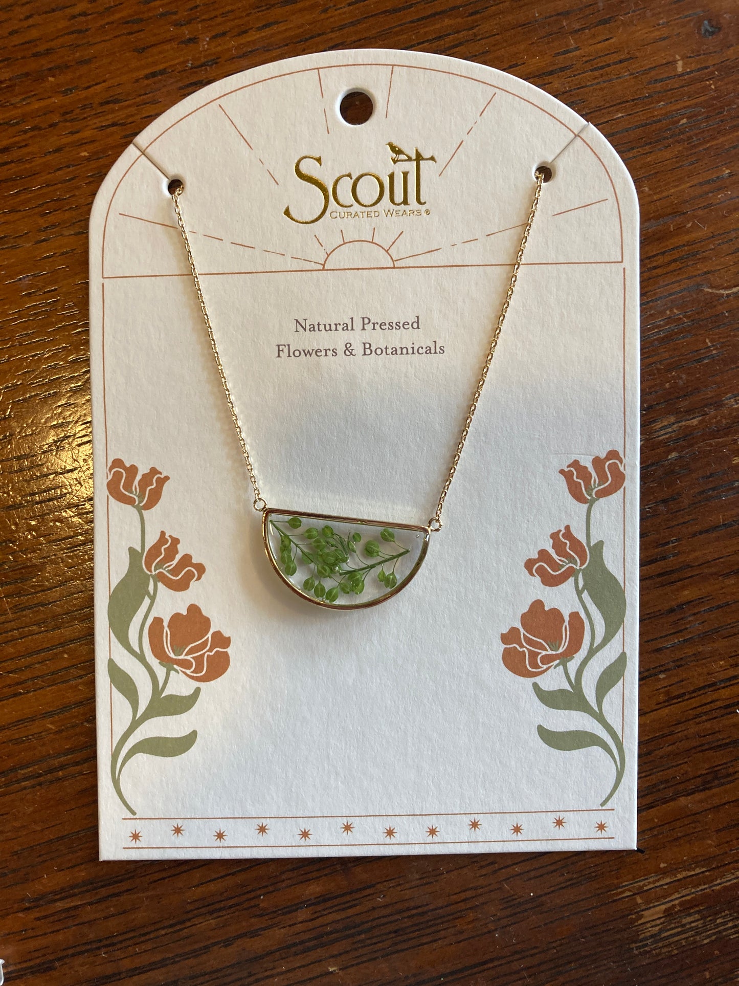 Scout - Pressed Flower Necklace Green Peppergrass/Gold