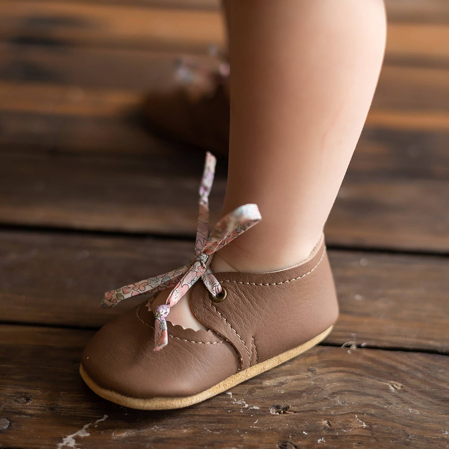 Tie Baby Mary Janes in Caramel | Baby Girl Shoes
