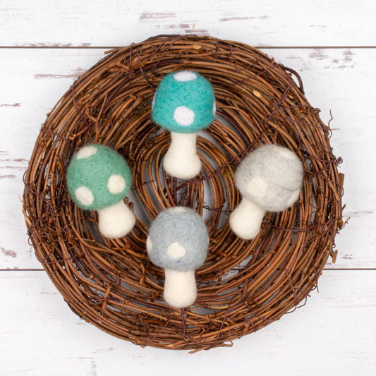 Grey Blue Mushrooms Felt Wool Eco Pet Toys Fresheners BULK