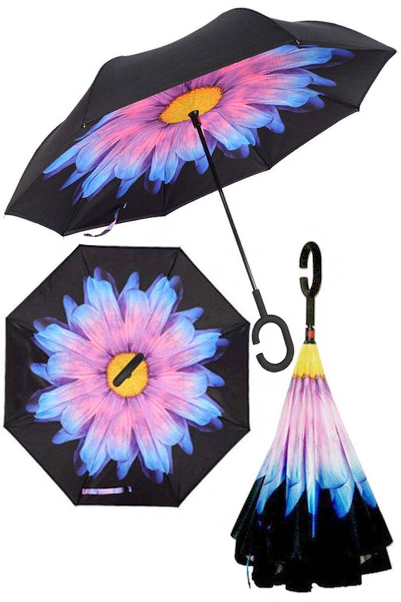 Reverse Manual Inside-Out Open-Fold Double Canopy Umbrella